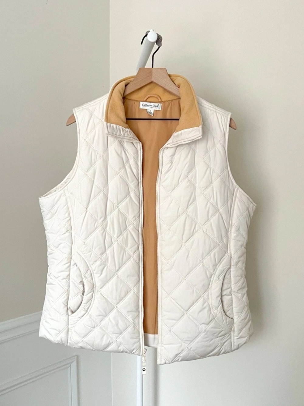 COLDWATER CREEK Quilted Puffer Vest Cream Gold CabinCore Snowy Winter Women’s 1X